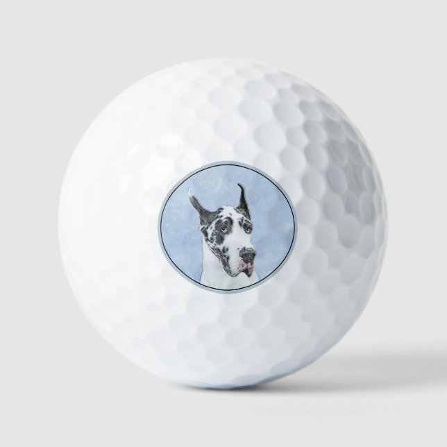 Great Dane (Harlequin) Painting - Original Dog Art Golf Balls (Front)
