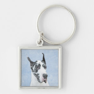 Great Dane (Harlequin) Painting - Original Dog Art Key Ring