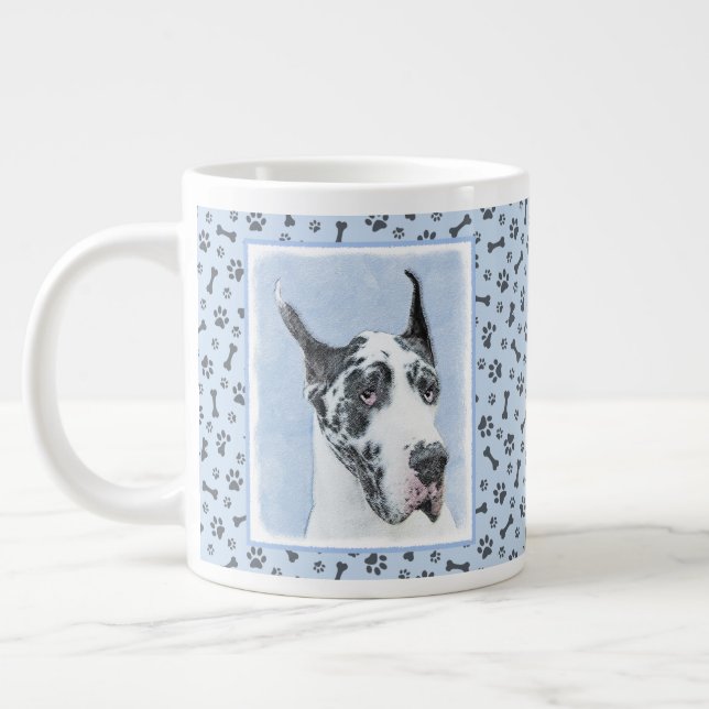 Great Dane (Harlequin) Painting - Original Dog Art Large Coffee Mug (Left)