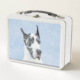 Great Dane (Harlequin) Painting - Original Dog Art Metal Lunch Box