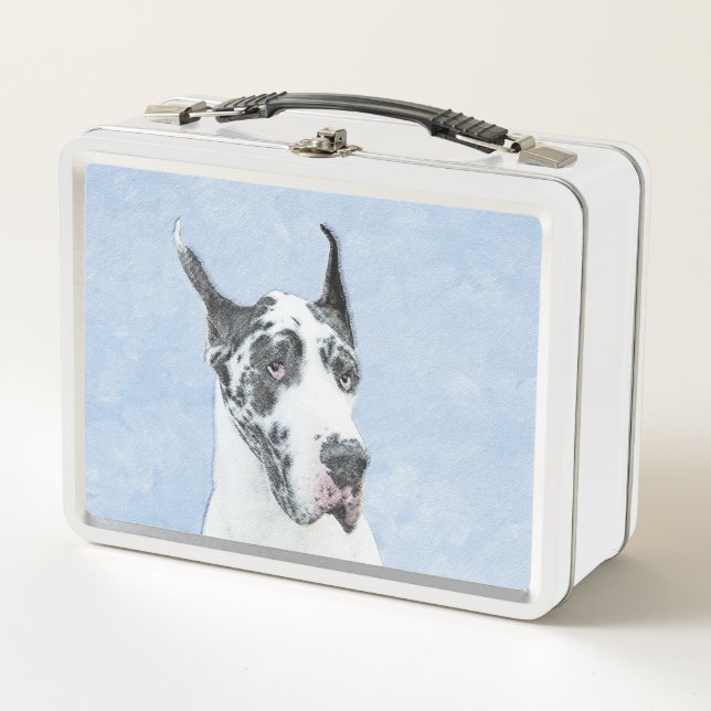 Great Dane (Harlequin) Painting - Original Dog Art Metal Lunch Box (Front)