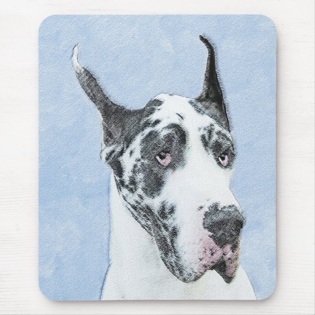 Great Dane (Harlequin) Painting - Original Dog Art Mouse Mat (Front)