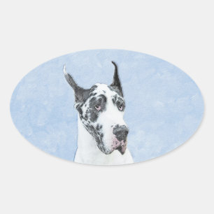 Great Dane (Harlequin) Painting - Original Dog Art Oval Sticker