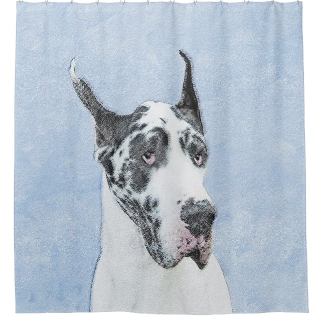 Great Dane (Harlequin) Painting - Original Dog Art Shower Curtain (Front)