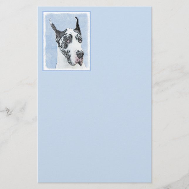 Great Dane (Harlequin) Painting - Original Dog Art Stationery (Front)
