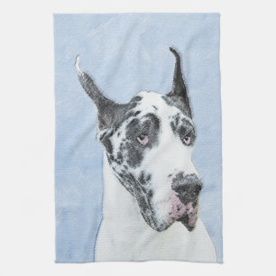 Great Dane (Harlequin) Painting - Original Dog Art Tea Towel