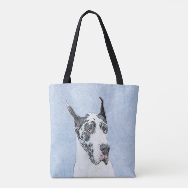 Great Dane (Harlequin) Painting - Original Dog Art Tote Bag (Back)