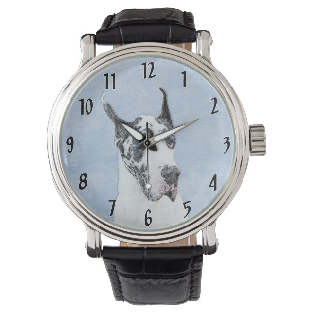 Great Dane (Harlequin) Painting - Original Dog Art Watch (Front)