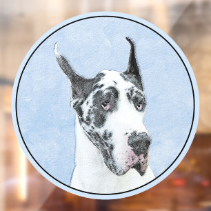 Great Dane (Harlequin) Painting - Original Dog Art Window Cling