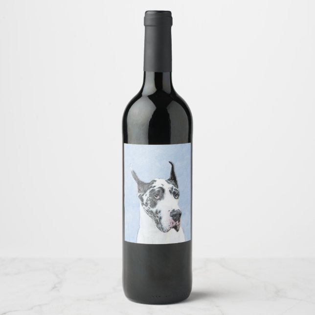 Great Dane (Harlequin) Painting - Original Dog Art Wine Label (Front)