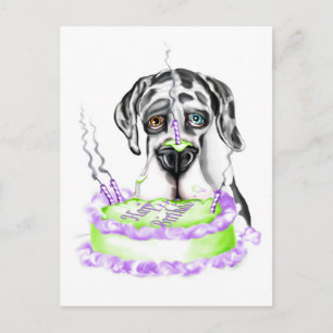 Great Dane Harlequin UC Birthday Cake Postcard