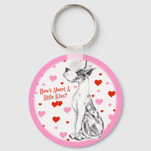 Great Dane Harlequin Valentine's Day Kiss Key Ring