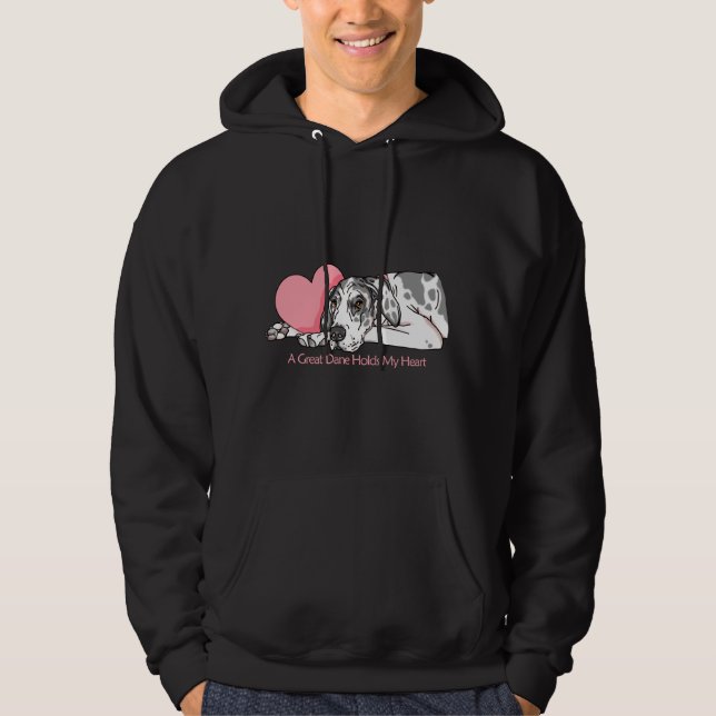 Great Dane Holds Heart Harlequin UC Hoodie (Front)
