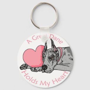 Great Dane Holds Heart Merle Key Ring