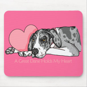 Great Dane Holds Heart MerleB UC Mouse Mat