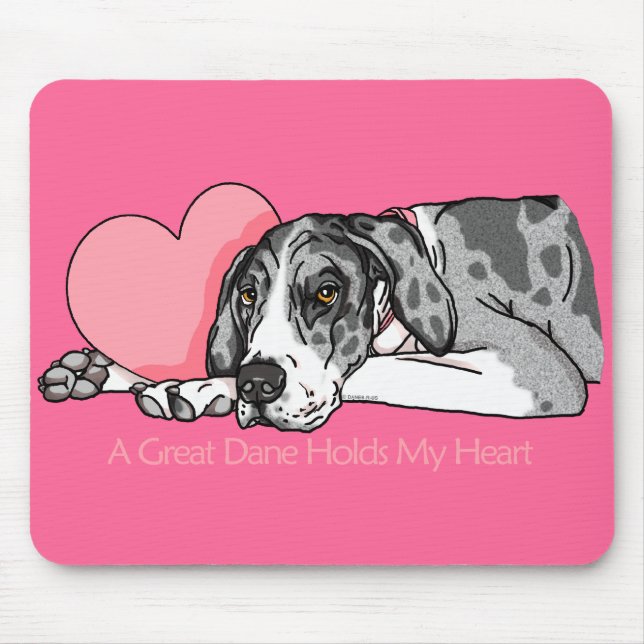 Great Dane Holds Heart MerleB UC Mouse Mat (Front)