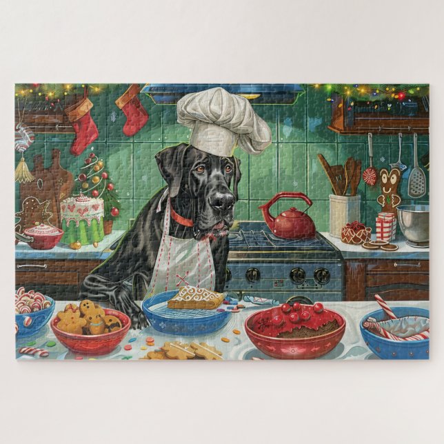 Great Dane Holiday Baking: Festive Christmas Jigsaw Puzzle (Horizontal)