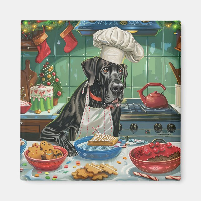 Great Dane Holiday Baking: Festive Christmas Magnet (Front)