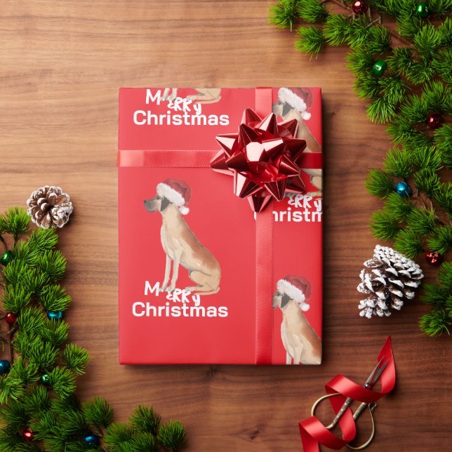 great Dane Holiday Christmas Merry Santa Hat  Wrapping Paper (Holiday Gift)
