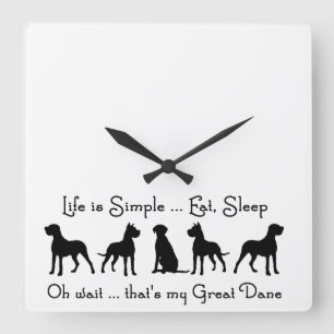 Great Dane Humour Eat Sleep  Dog Pet Animal Square Wall Clock