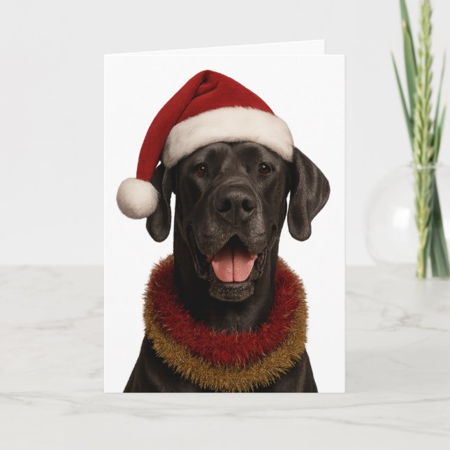Great Dane in a Santa hat Christmas card (Front)