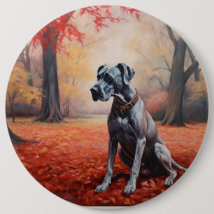 Great Dane in Autumn Leaves Fall Inspire 6 Cm Round Badge