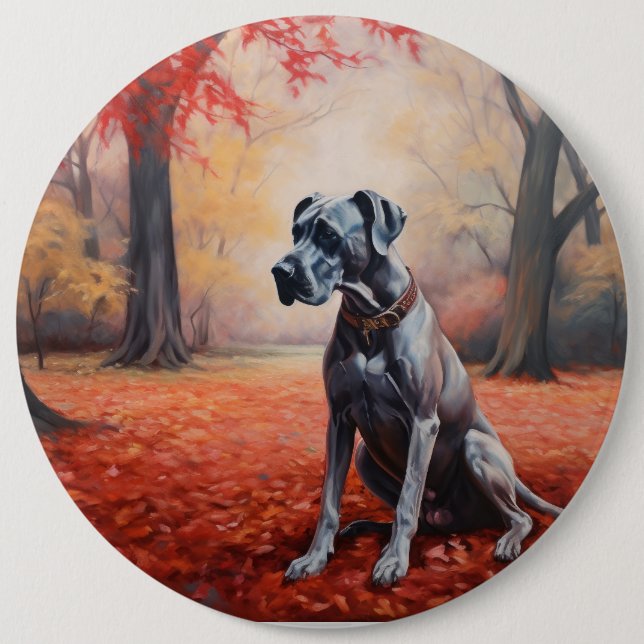 Great Dane in Autumn Leaves Fall Inspire  6 Cm Round Badge (Front)