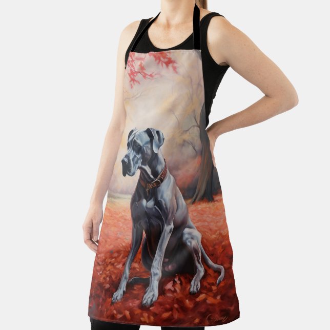 Great Dane in Autumn Leaves Fall Inspire  Apron (Insitu)