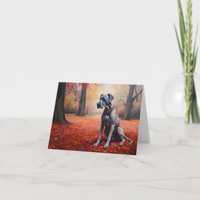 Great Dane in Autumn Leaves Fall Inspire  Card (Front)