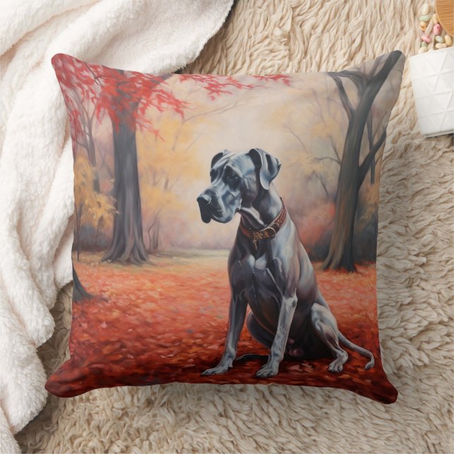 Great Dane in Autumn Leaves Fall Inspire  Cushion (Blanket)