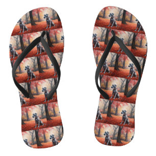 Great Dane in Autumn Leaves Fall Inspire  Flip Flops