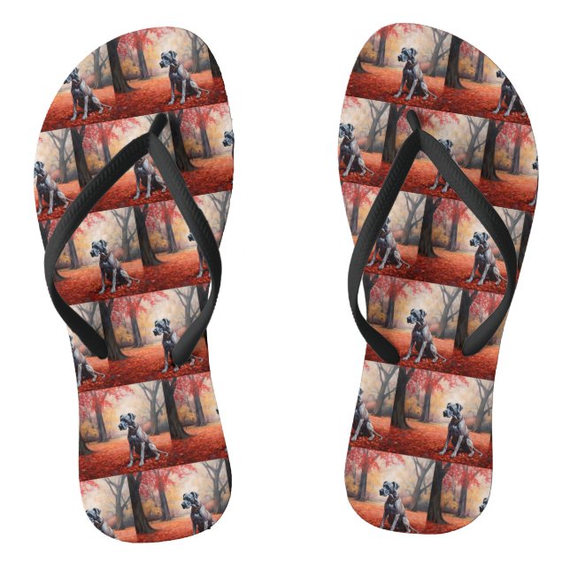 Great Dane in Autumn Leaves Fall Inspire  Flip Flops (Footbed)