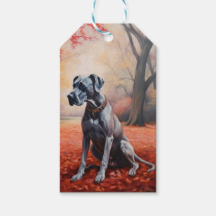 Great Dane in Autumn Leaves Fall Inspire  Gift Tags