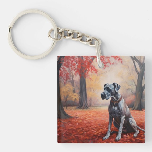 Great Dane in Autumn Leaves Fall Inspire  Key Ring (Front)