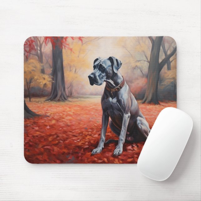 Great Dane in Autumn Leaves Fall Inspire  Mouse Mat (With Mouse)