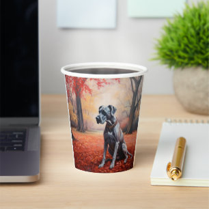 Great Dane in Autumn Leaves Fall Inspire Paper Cups