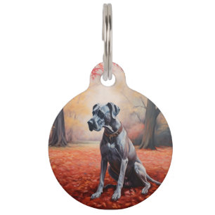 Great Dane in Autumn Leaves Fall Inspire Pet Tag