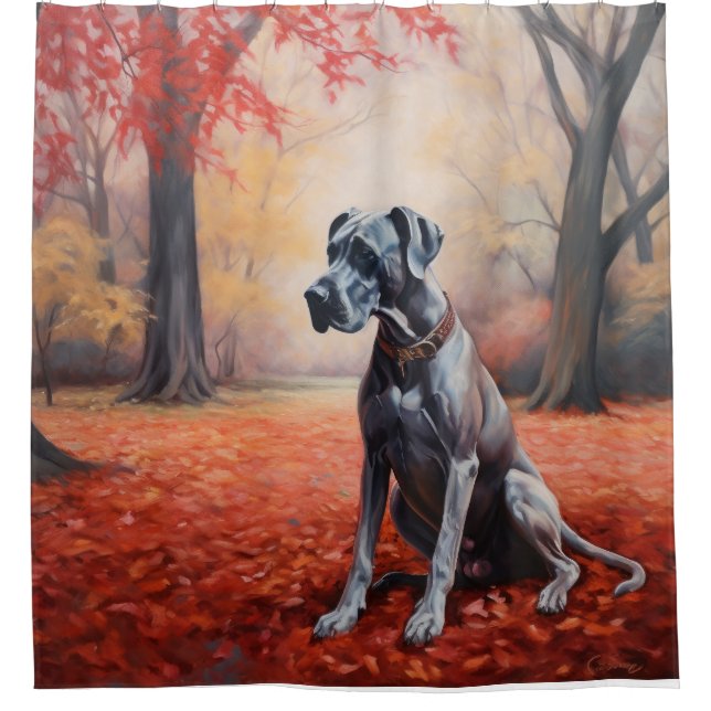 Great Dane in Autumn Leaves Fall Inspire  Shower Curtain (Front)