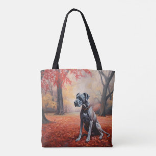 Great Dane in Autumn Leaves Fall Inspire Tote Bag