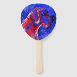 Great Dane in blue and red Hand Fan