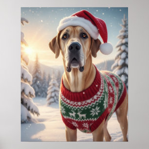 Great Dane in Cozy Sweater in Snowy Winter Scene Poster