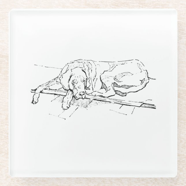 Great Dane, Ink Dog Illustration Glass Coaster (Front)