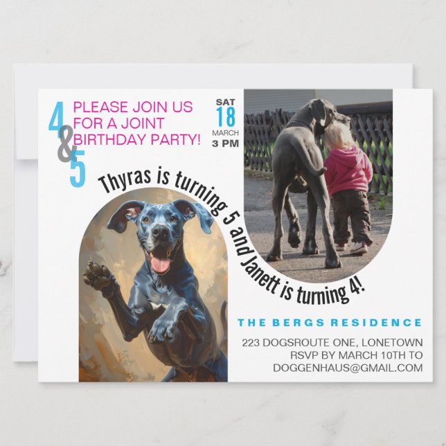 Great Dane Joint Birthday Invitation (Front)