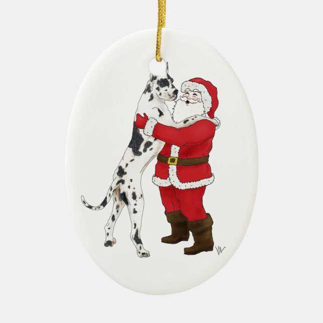 Great Dane Jowly Christmas Greeting Ceramic Tree Decoration (Front)