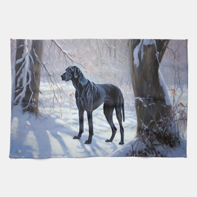 Great Dane Let It Snow Christmas  Tea Towel (Horizontal)