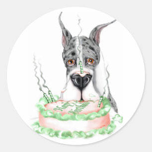 Great Dane Merle Birthday Cake Classic Round Sticker