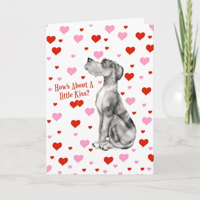 Great Dane Merle UC Valentine's Day Kiss Holiday Card (Front)