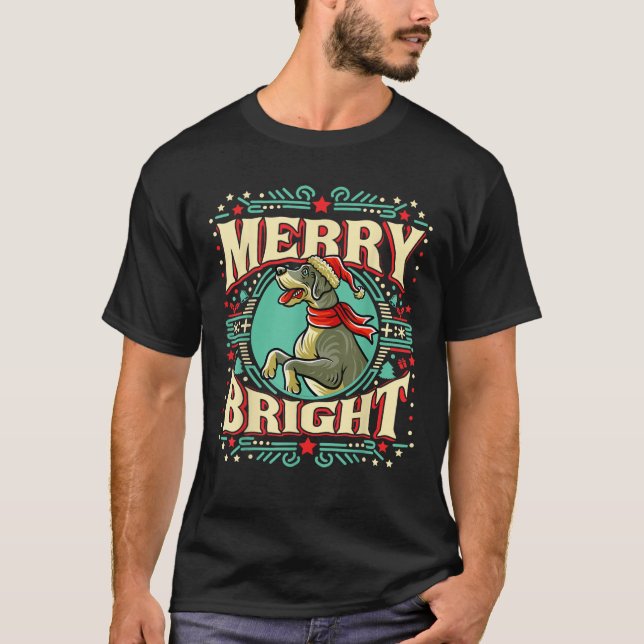 Great Dane Merry Bright Christmas Santa Claus Dog  T-Shirt (Front)