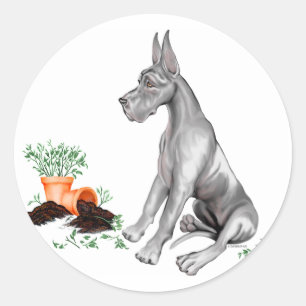 Great Dane Naughty Pup Black Classic Round Sticker