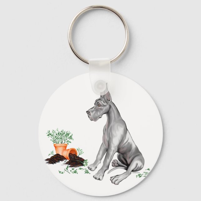 Great Dane Naughty Pup Black Key Ring (Front)